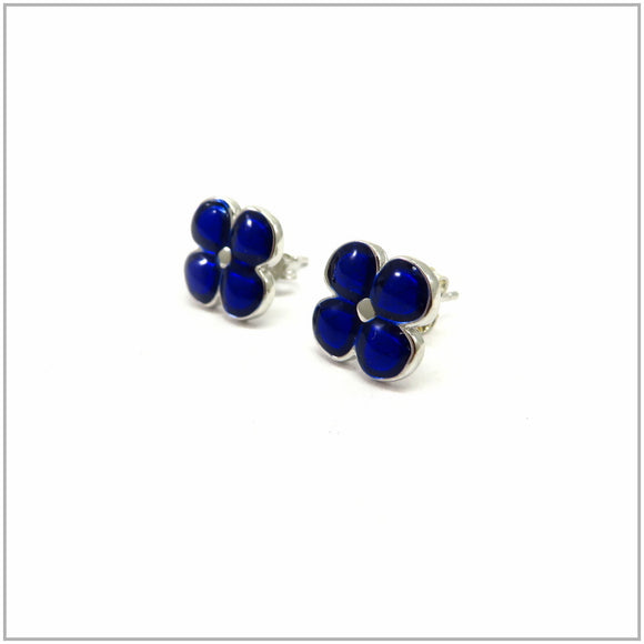 TU2.56 Blue Enamel Flower Sterling Silver Earrings