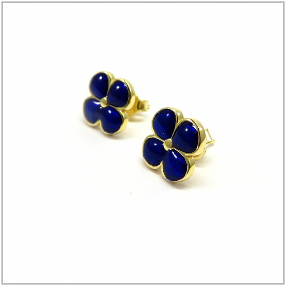 TU2.57 Blue Enamel Flower Gold Plated Sterling Silver Earrings
