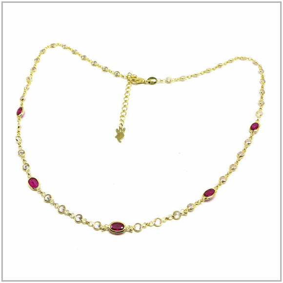 TU2.62 Red Cubic Zirconia Gold Plated Sterling Silver Necklace