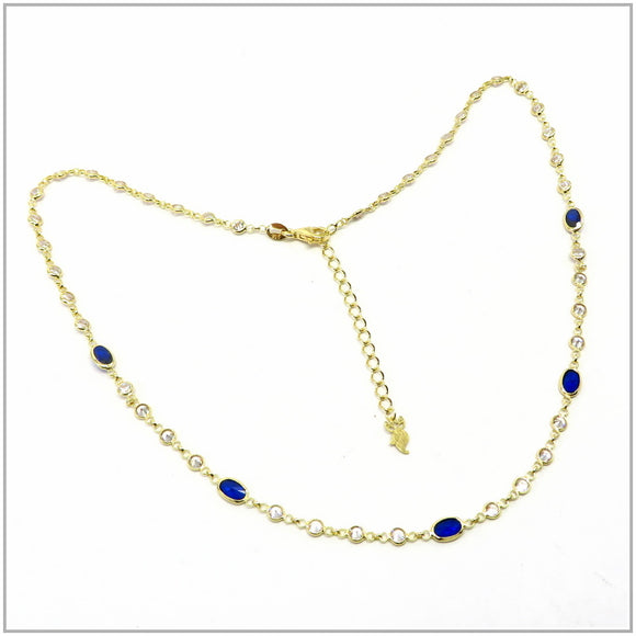 TU2.65 Blue Cubic Zirconia Gold Plated Sterling Silver Necklace