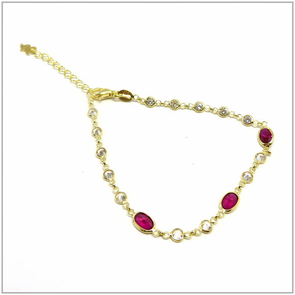 TU2.79 Red Cubic Zirconia Gold Plated Sterling Silver Bracelet