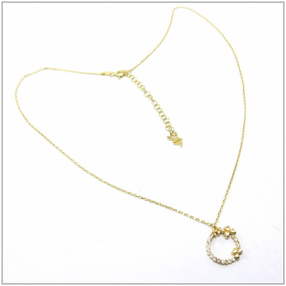 TU2.97 Clover Circle Cubic Zirconia Gold Plated Sterling Silver Necklace