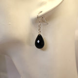 YS7.14 Black Agate Teardrop Hook Earrings Sterling Silver
