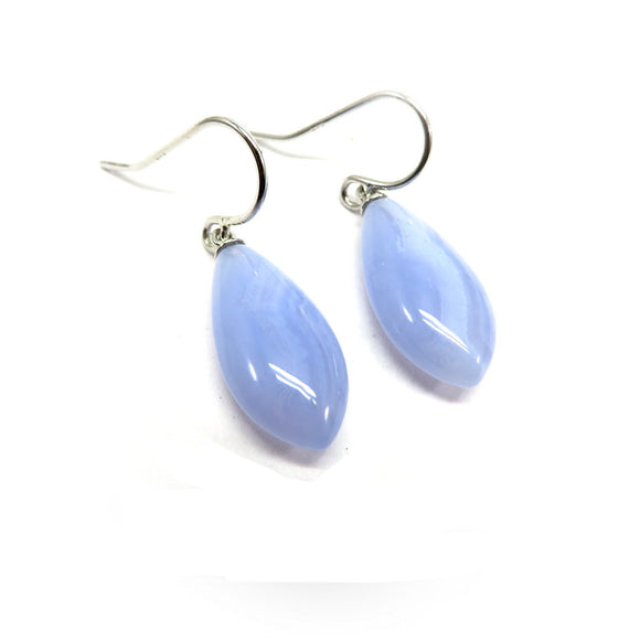 YS7.16 Teardrop Blue Lace Agate Hook Earrings Sterling Silver