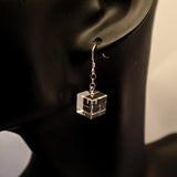 YS7.17 Rock Crystal Square Cube Hook Earrings Sterling Silver