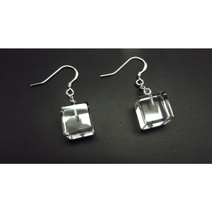 YS7.17 Rock Crystal Square Cube Hook Earrings Sterling Silver