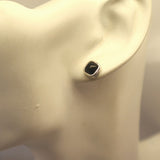 YS7.7 Square Black Agate Stud Earrings Sterling Silver