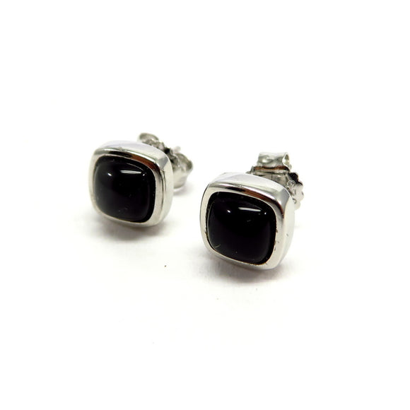 YS7.7 Square Black Agate Stud Earrings Sterling Silver