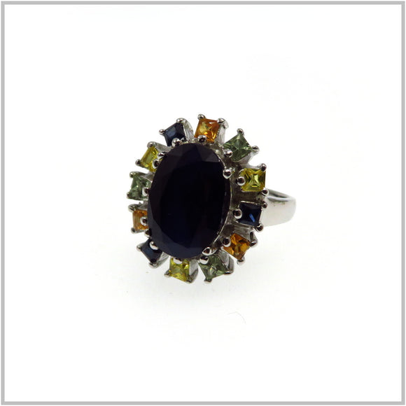 AN7.138 Blue and Multi-Colored Sapphire Ring Sterling Silver