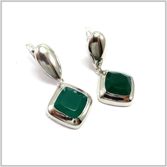 AN8.13 Green Agate Drop Earrings Sterling Silver