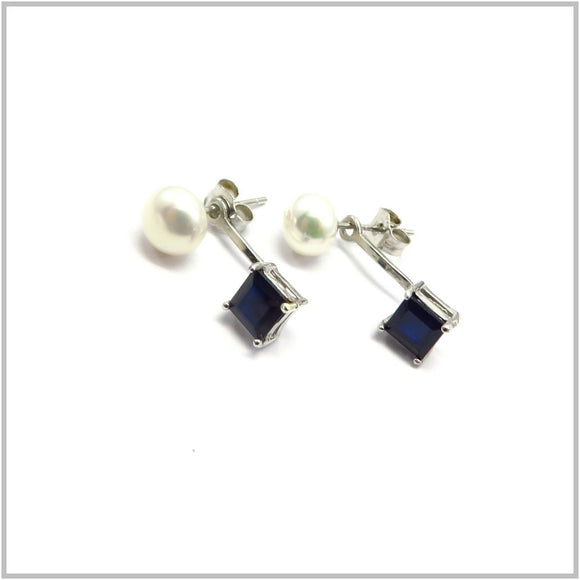 AN8.153 Blue Sapphire Pearl Earrings Sterling Silver