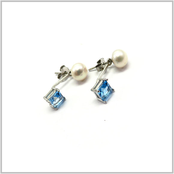 AN8.154 Swiss Blue Topaz Pearl Earrings Sterling Silver