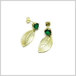 AN8.180 Green Cubic Zirconia Earrings Gold Plated Sterling Silver