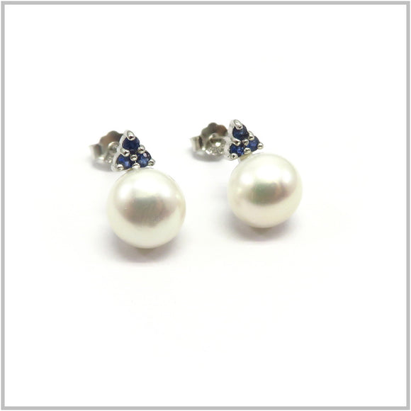 AN8.182 Freshwater Pearl Sapphire Earrings Sterling Silver
