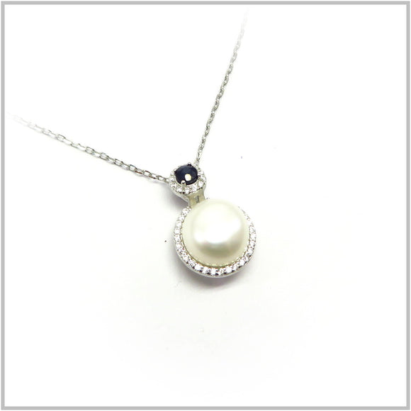AN8.187 Freshwater Pearl Sapphire Pendant Sterling Silver