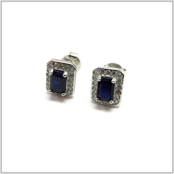 AN8.268 Blue Sapphire Stud Earrings Sterling Silver