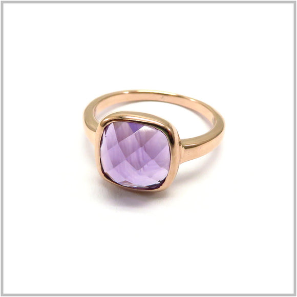 AN8.305 Amethyst Ring Sterling Silver Rose Gold Plated