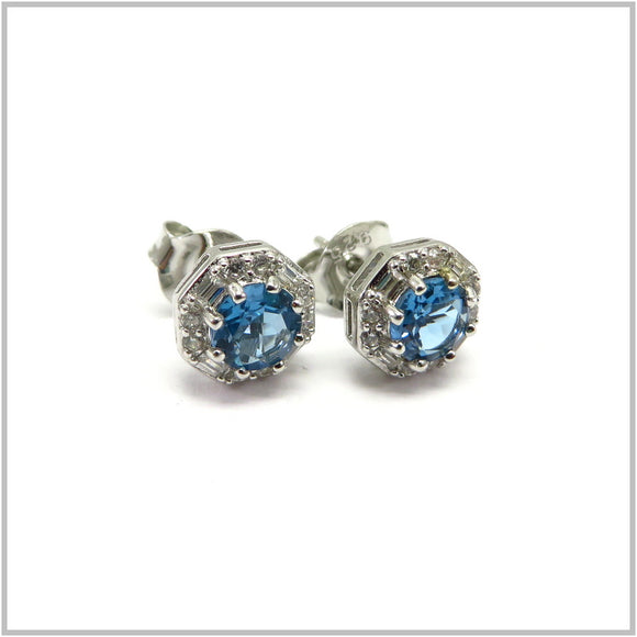 AN8.340 Swiss Blue Topaz Stud Earrings Sterling Silver