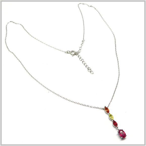 AN8.351 Multi-Colored Sapphire Necklace Sterling Silver