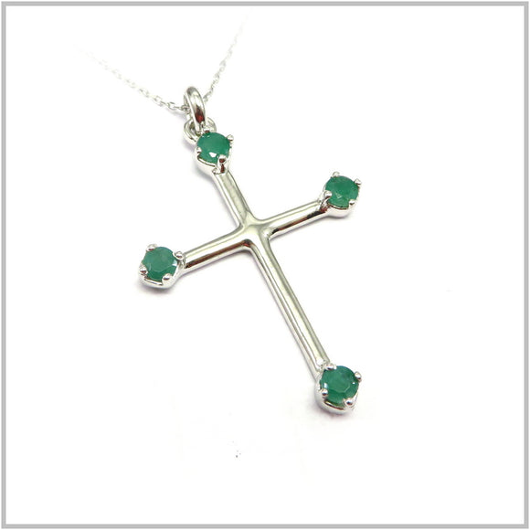 AN8.71 Emerald Cross Pendant Sterling Silver