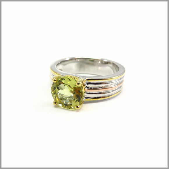 HG22.59 Lemon Quartz Silver Ring with Gold & Rose Gold Accents