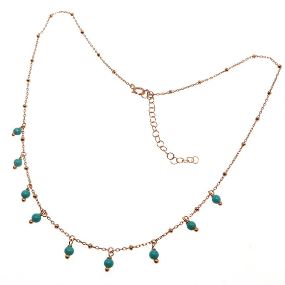 PS11.125 Turquoise Rose Gold Plated Sterling Silver Necklace