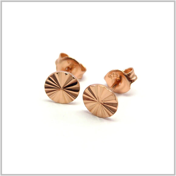 PS12.120 Round Rose Gold Plated Sterling Silver Stud Earrings
