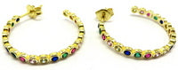 PS12.14 Multi-Colored Cubic Zirconia Gold Plated Sterling Silver Hoop Earrings