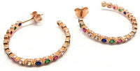 PS12.15 Multi-Colored Cubic Zirconia Rose Gold Plated Sterling Silver Hoop Earrings