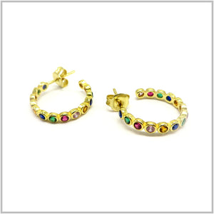 PS12.23 Multi-Colored Cubic Zirconia Gold Plated Sterling Silver Hoop Earrings