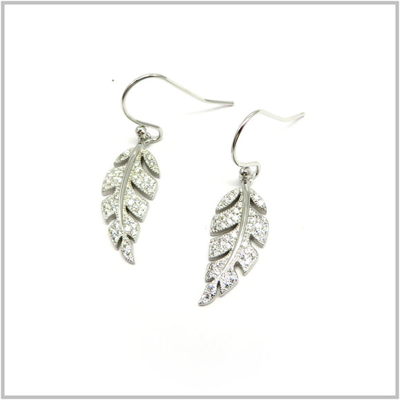 PS12.34 Leaf Cubic Zirconia Sterling Silver Hook Earrings
