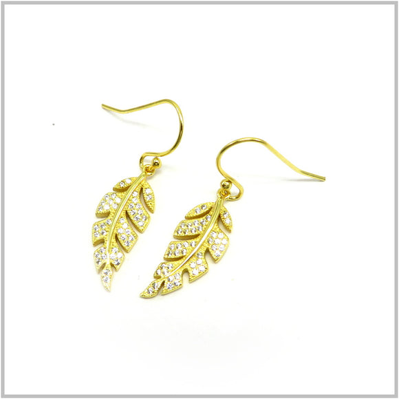 PS12.35 Leaf Cubic Zirconia Gold Plated Sterling Silver Hook Earrings