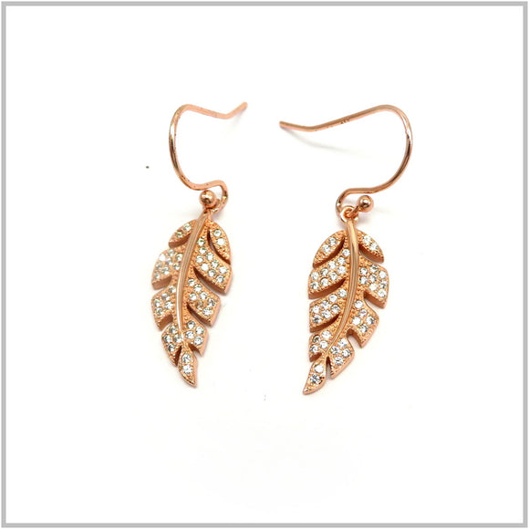 PS12.36 Leaf Cubic Zirconia Rose Gold Plated Hoop Earrings