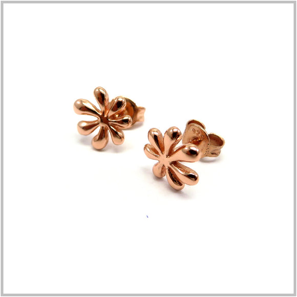 PS12.42 Flower Rose Gold Plated Sterling Silver Stud Earrings