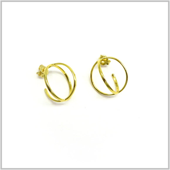 PS12.47 Double Circle Gold Plated Sterling Silver Earrings