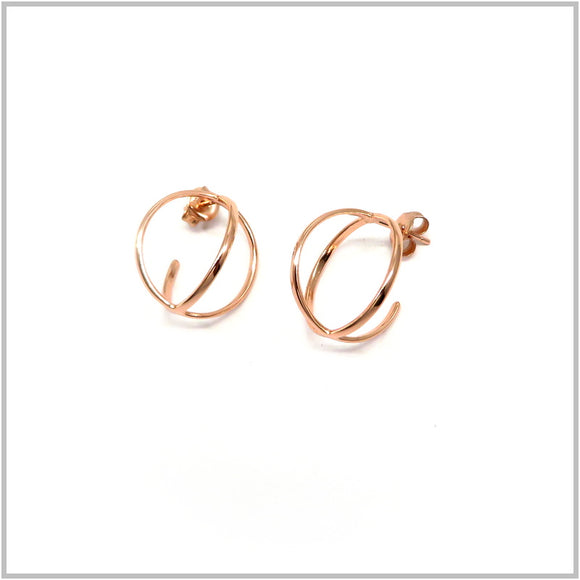 PS12.48 Double Circle Rose Gold Plated Sterling Silver Earrings