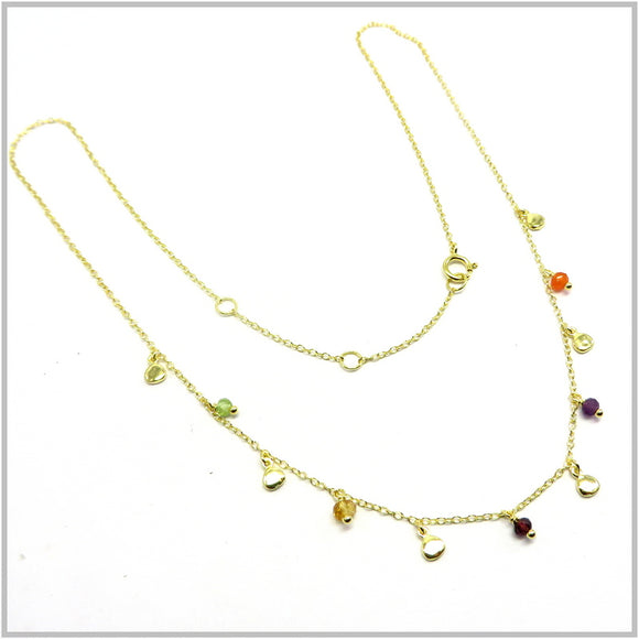 PS12.56 Multi-Colored Gem Gold Plated Sterling Silver Necklace