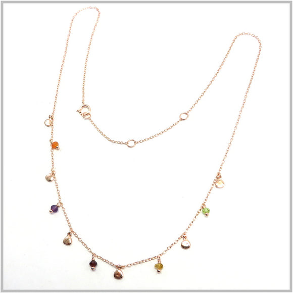 PS12.57 Multi-Colored Gem Rose Gold Plated Sterling Silver Necklace