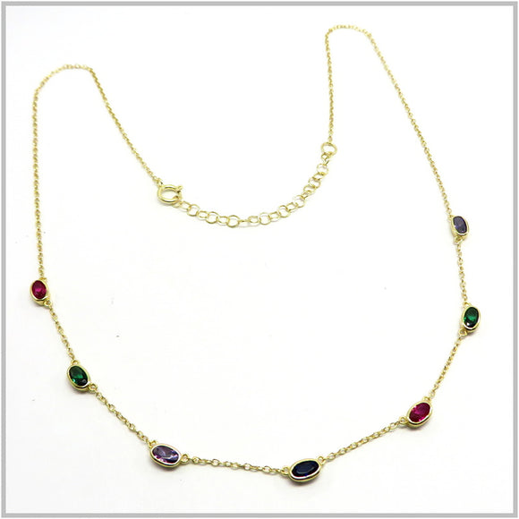 PS12.59 Multi-Colored Cubic Zirconia Necklace Gold Plated Sterling Silver