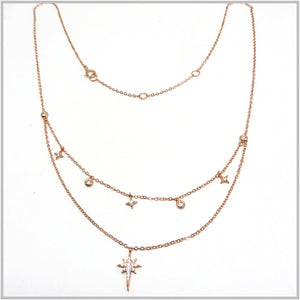 PS12.72 Star Double Necklace Rose Gold Plated Sterling Silver