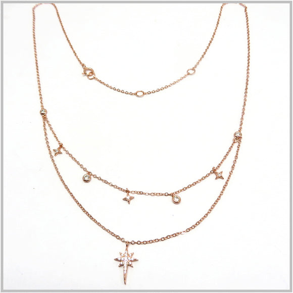 PS12.72 Star Double Necklace Rose Gold Plated Sterling Silver
