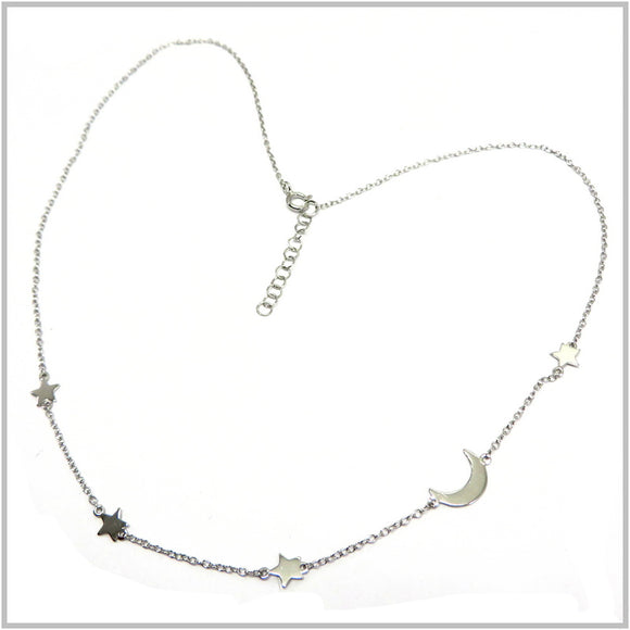 PS12.72 Moon and Stars Sterling Silver Necklace