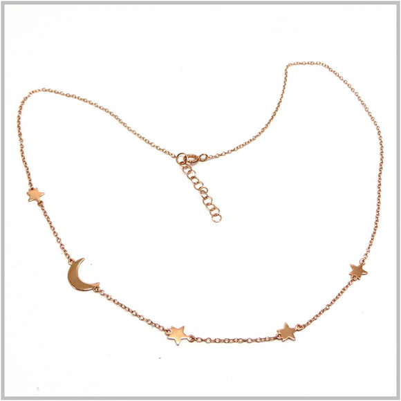 PS12.75 Moon and Stars Rose Gold Plated Sterling Silver Necklace