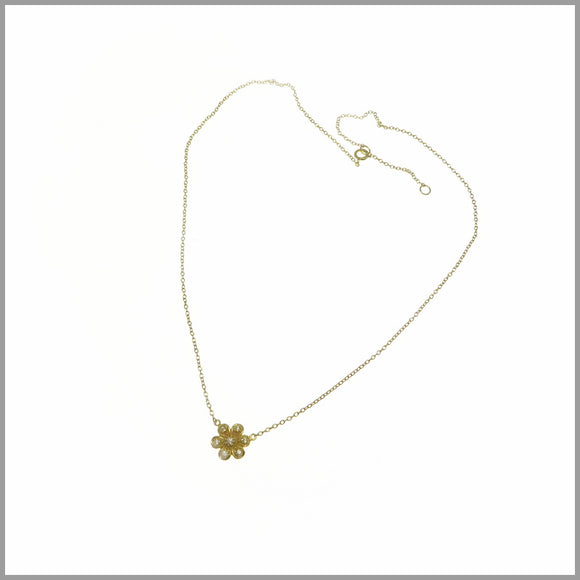 PS8.16 Gold & Cubic Zirconia Flower Necklace