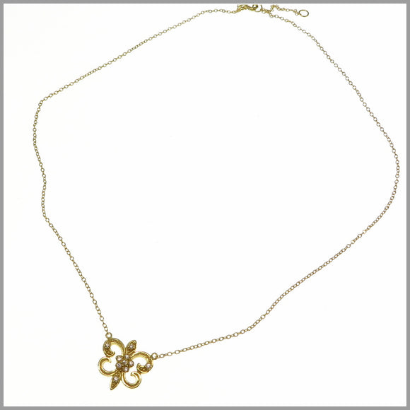PS8.19 Gold Fleur de Lis & Cubic Zirconia Necklace